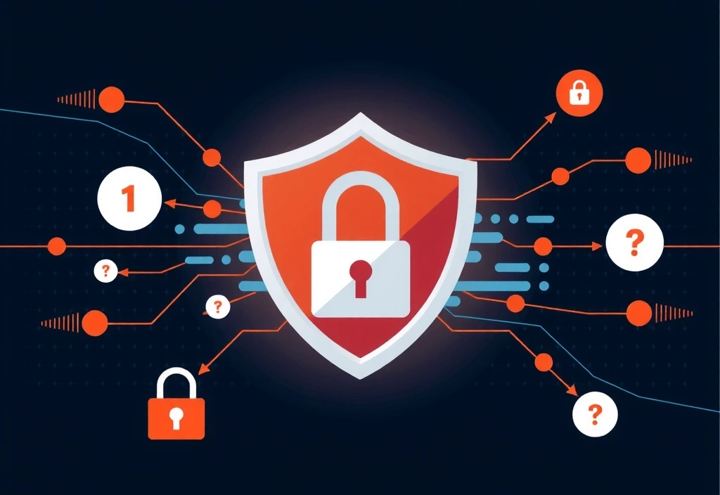 Ilustrație cu simboluri de confidențialitate și securitate digitală, reprezentând protecția datelor